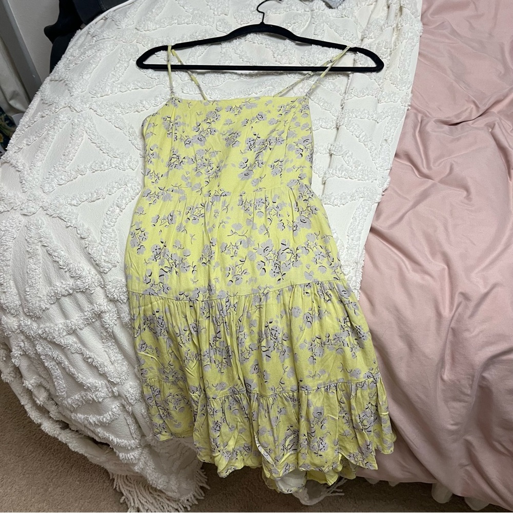 saltwater LUXE Lemon Yellow Floral Tiered Mini Dress